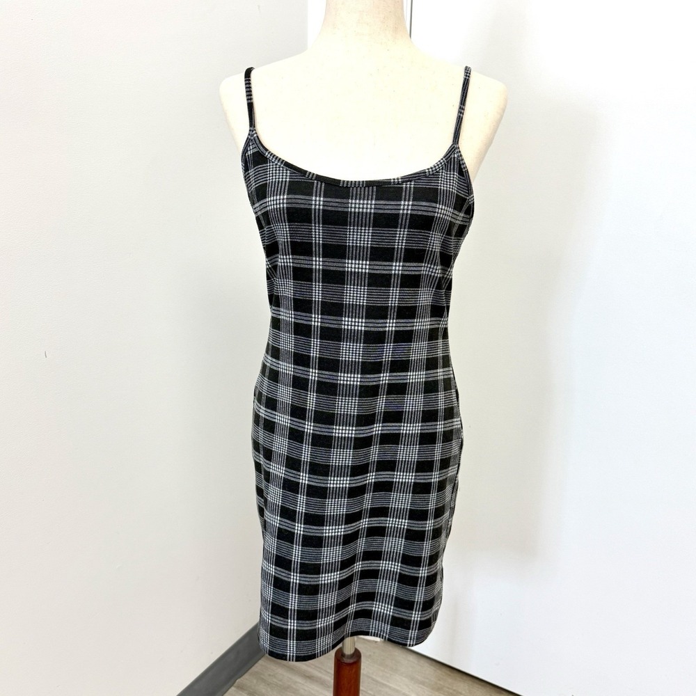 Popular 21 Gray Plaid Slip Dress Bodycon Spaghetti Strap Grunge Y2K 90s Large